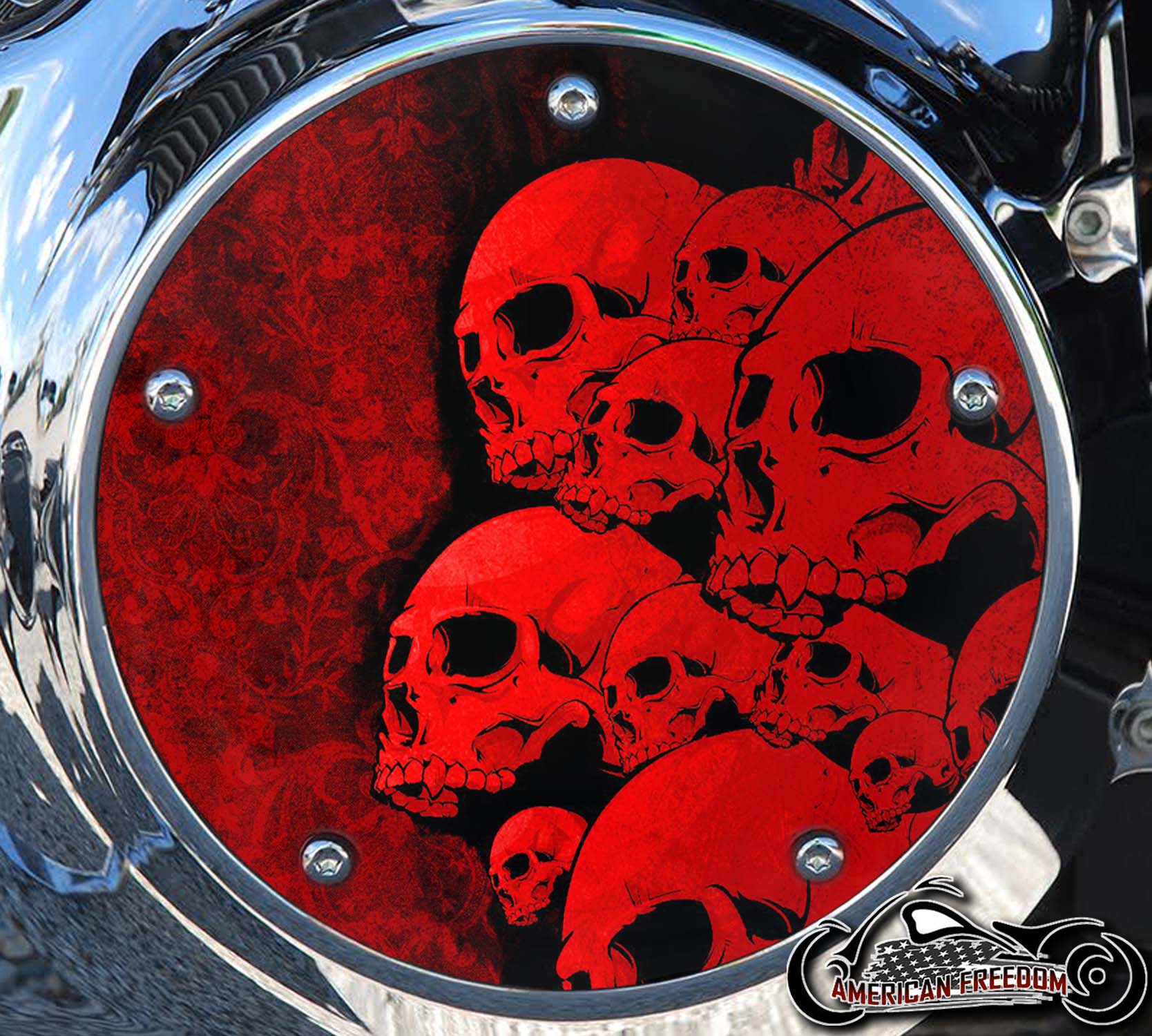 Custom Derby Cover - Stacked Skulls Red